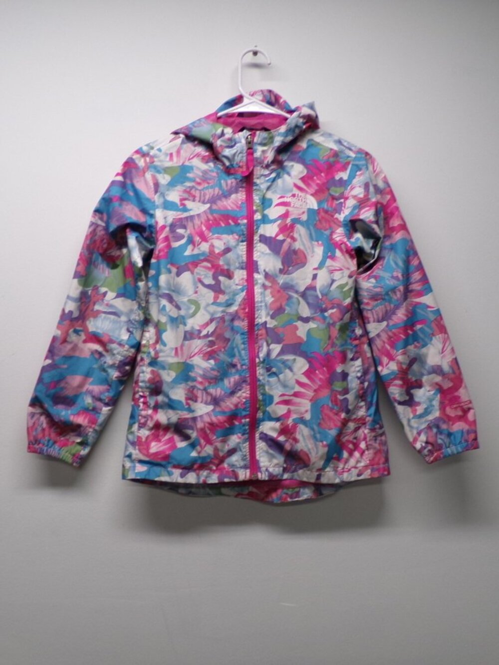 The North Face DryVent Zipline Rain Jacket Girls M 10-12 Pink Blue Tropical